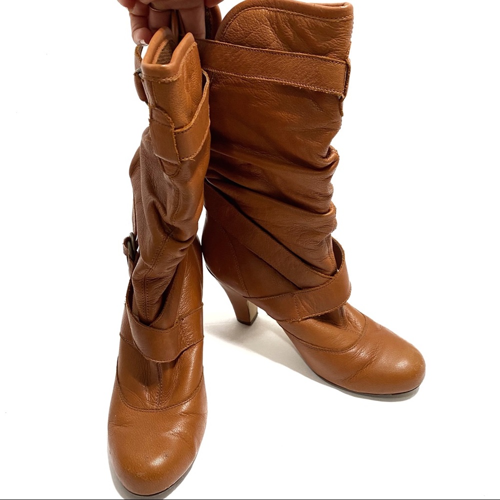 Steve Madden Leather Slouch Mid-calf Heeled Boot